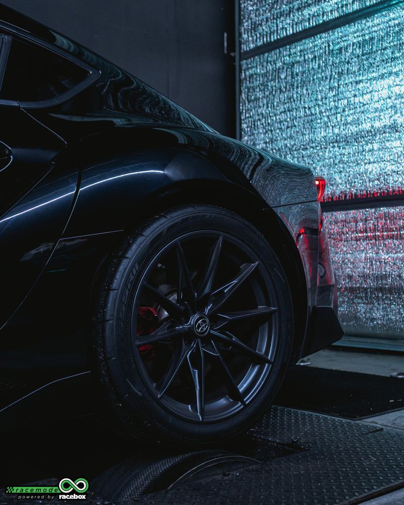A90 Supra strapped down on a Dynojet roller — the source of every number this article is about to call out