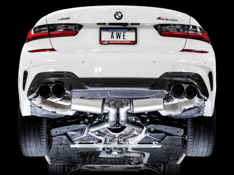 AWE Tuning 2019+ BMW M340i (G20) Non-Resonated Touring Edition Exhaust - Quad Diamond Black Tips